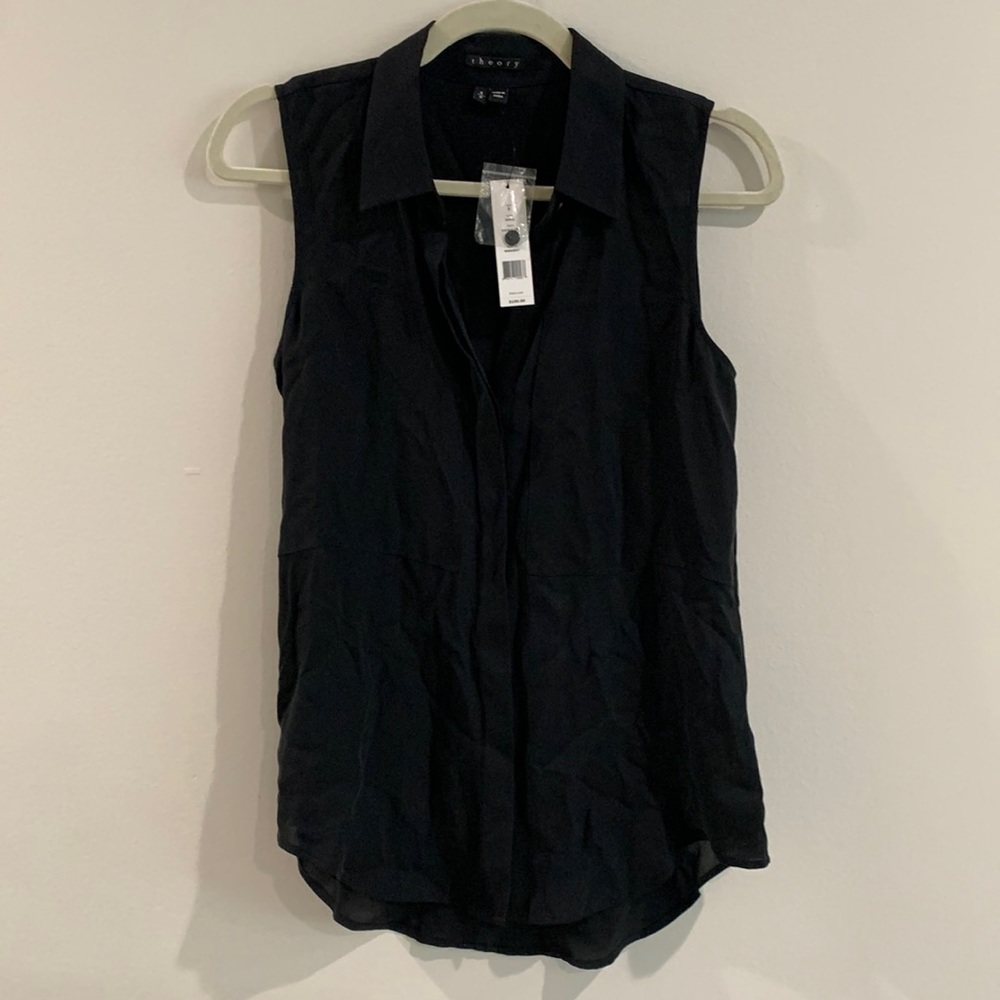Theory Black Sleeveless Hidden Button Up Blouse Women Size Small